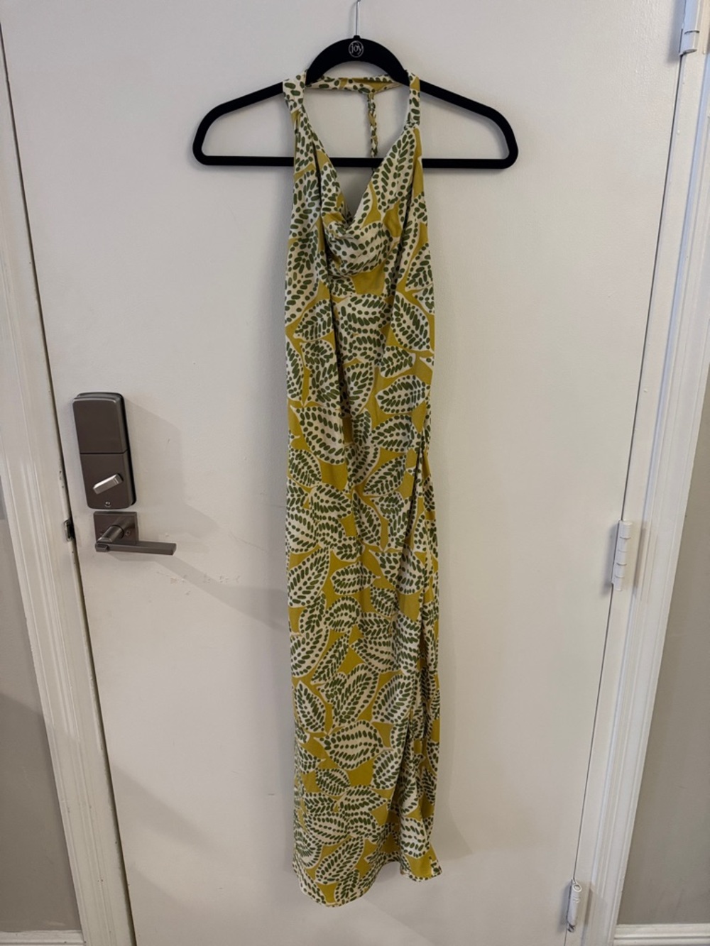 Zara Yellow and Green Leaf-Print Halter Maxi Dress